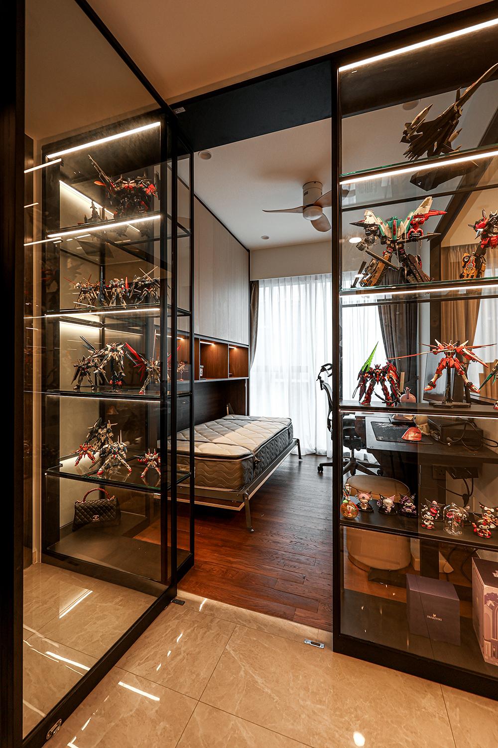 Modern Study with Glass Door and Built-in Bed