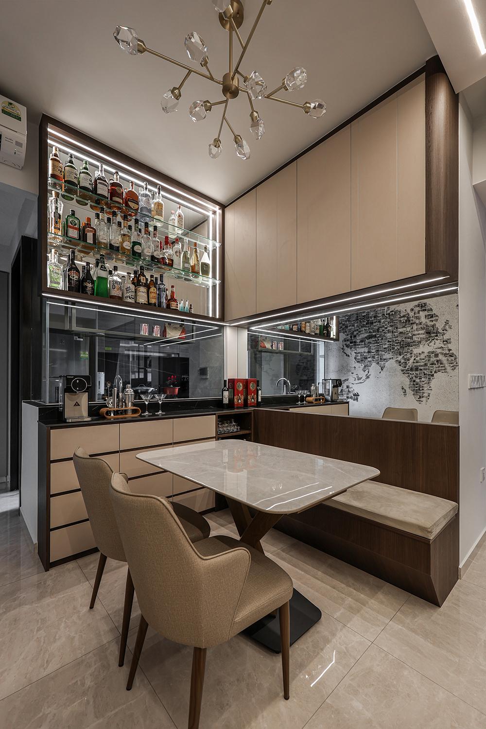 Modern Dining Room with Settee and Mirror