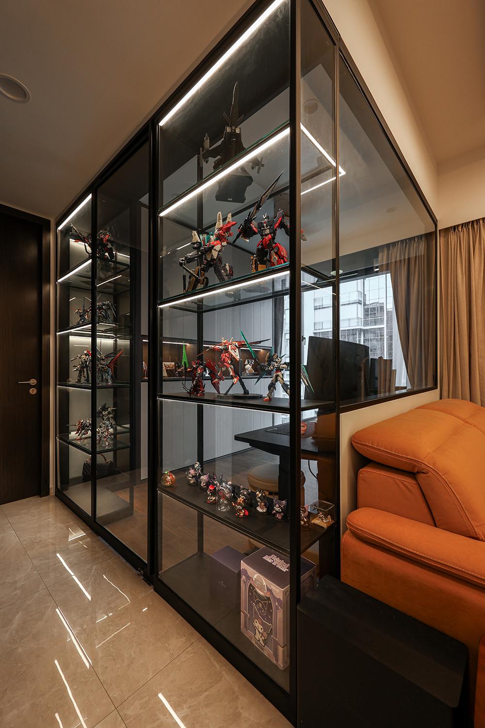 Modern Study with Glass Door and Display Cabinets