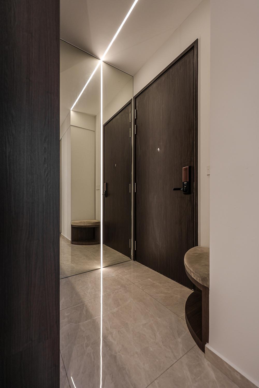 Modern Foyer with Mirror and Storage Cabinets