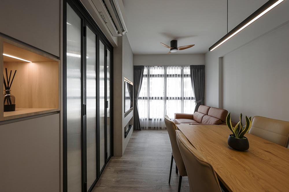 Modern Living Room with Vinyl Flooring and Feature Wall