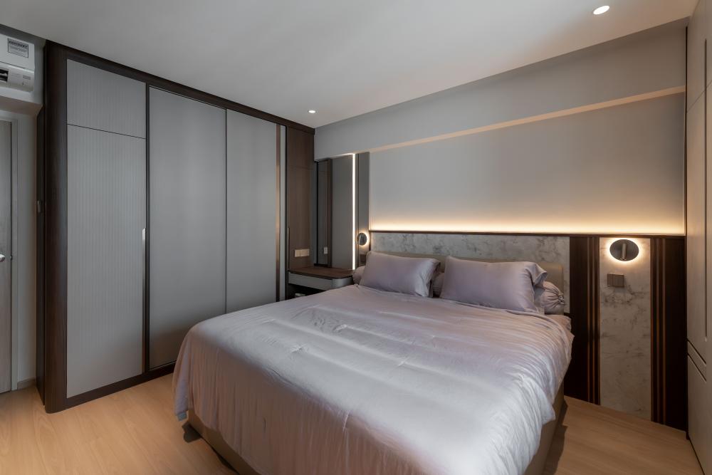 Contemporary Bedroom with Vinyl Flooring and Cove Lighting