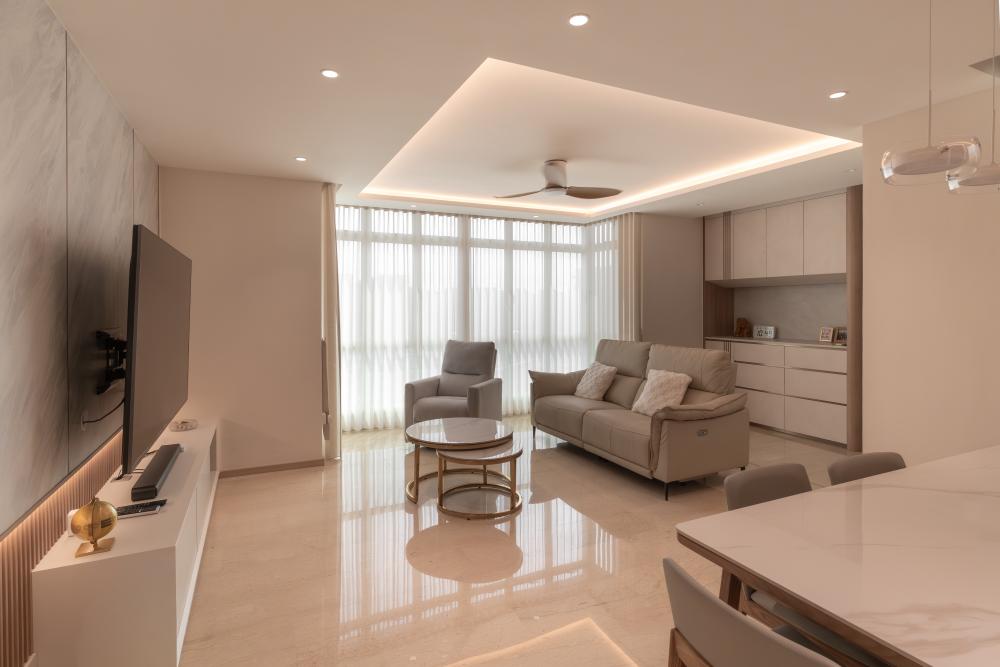 Contemporary Living Room with Ceiling Light and TV