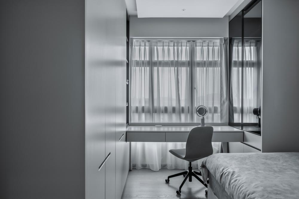 Contemporary Bedroom with Homogeneous Tiles and Herringbone Tiling