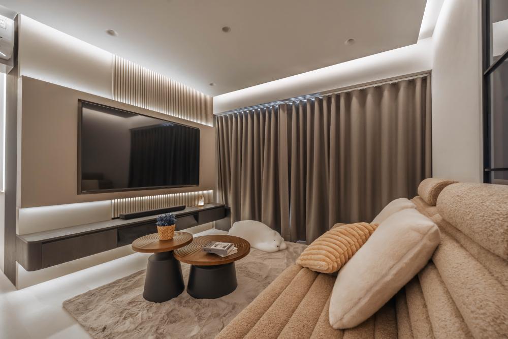 Contemporary Living Room with Settee and Wood Flooring