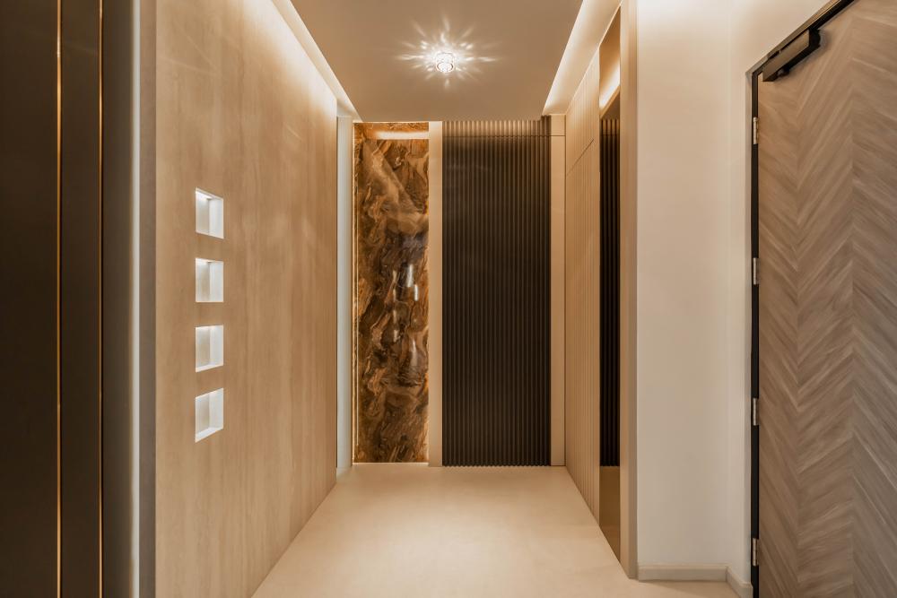 Contemporary Entryway with Mirror and Seating Bench