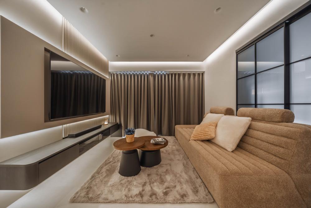 Contemporary Living Room with Settee and Countertop