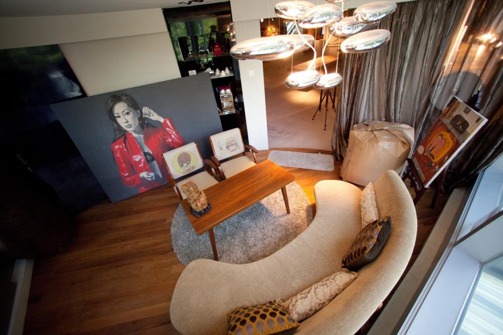Industrial Home Theatre with TV Console and Propeller Fan