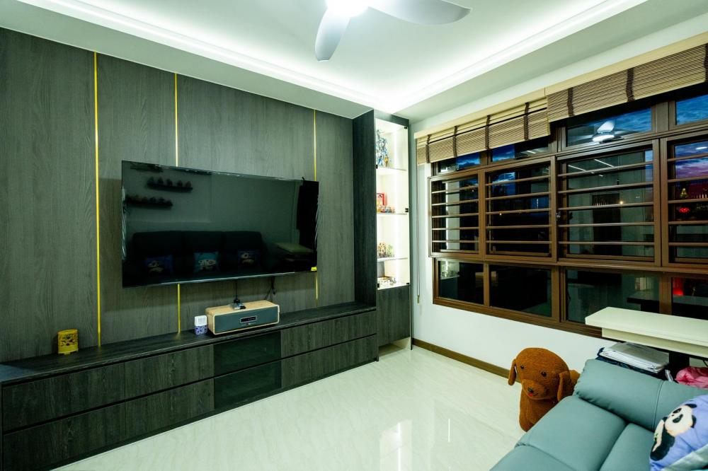 Modern Living Room with TV Console and Feature Wall