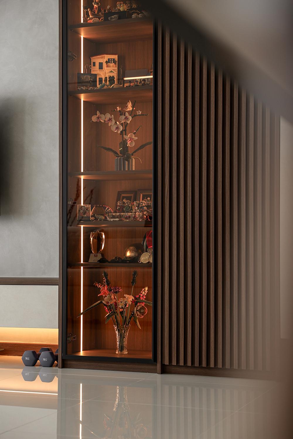 Contemporary Living Room with Storage Cabinets and Display Cabinets