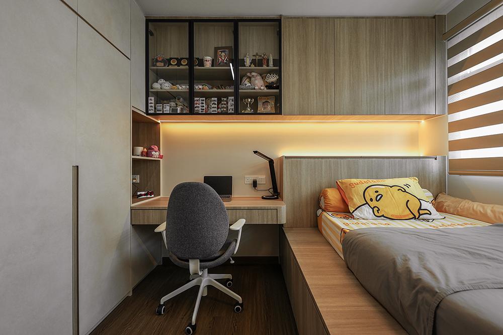 Contemporary Bedroom with Platform Bed and Vinyl Flooring