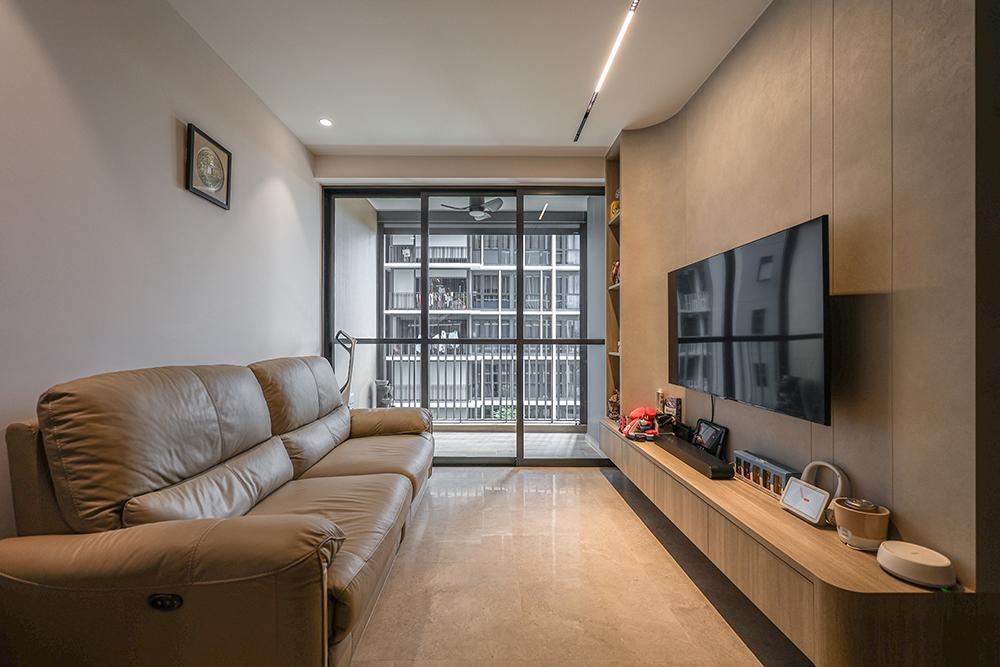 Scandinavian Living Room with TV Console and Feature Wall