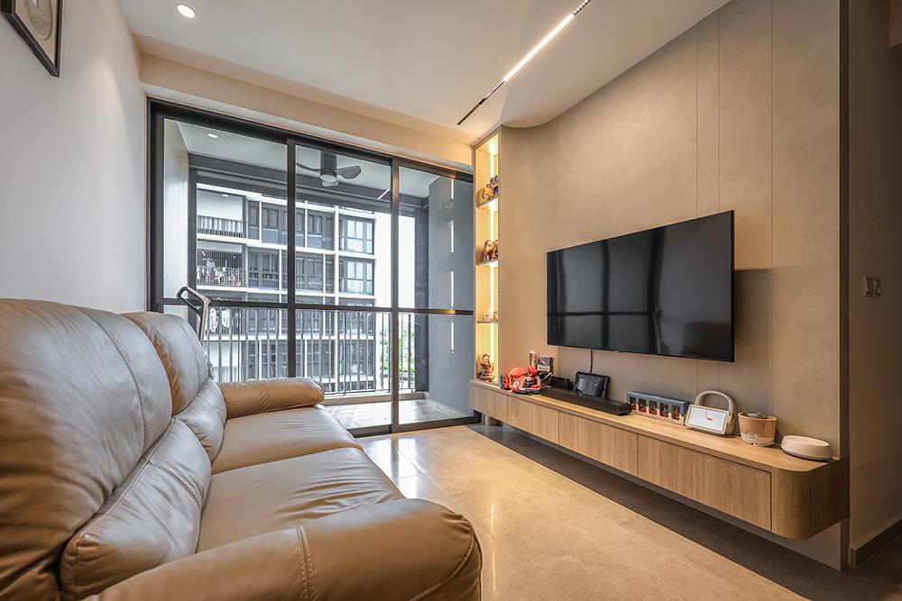 Scandinavian Living Room with TV Console and Feature Wall