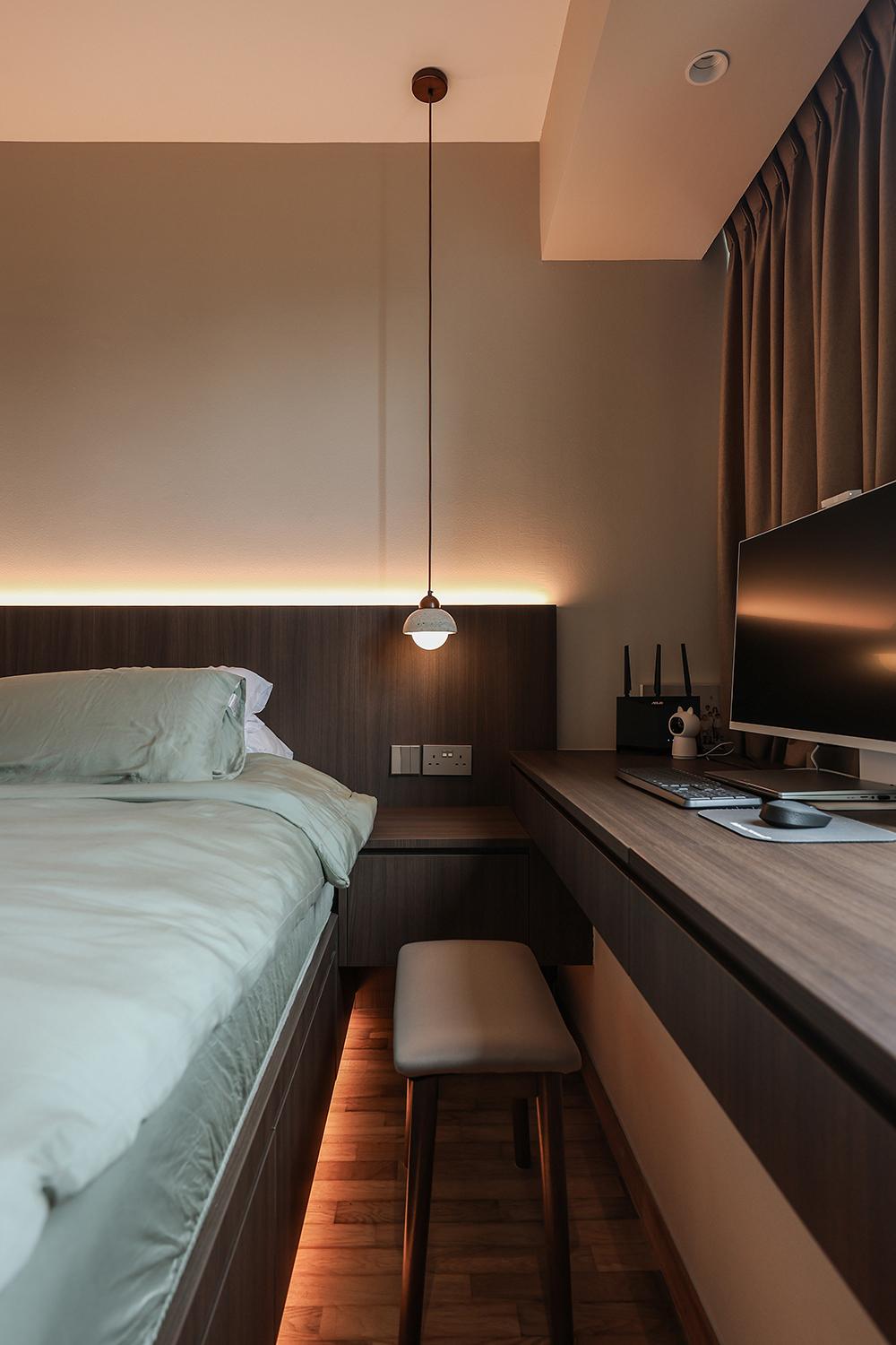 Minimalist Bedroom with Built-in Bed and Bedside Table