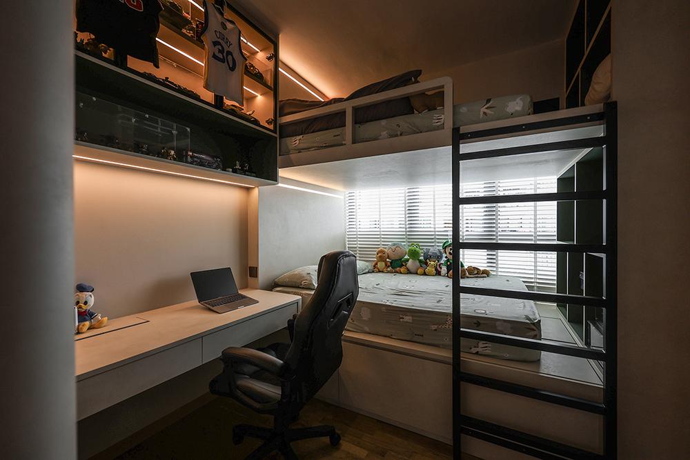 Minimalist Bedroom with Loft and Built-in Bed