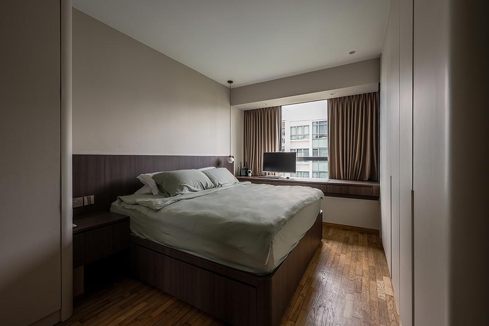 Minimalist Bedroom with Parquet Floor and Wardrobe