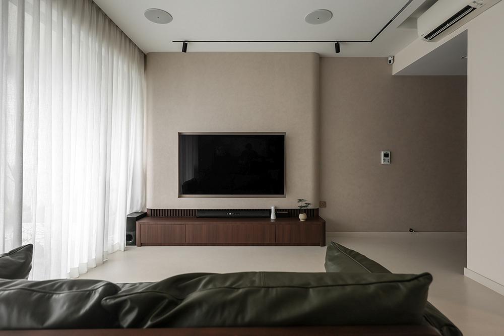 Minimalist Living Room with TV Console and Feature Wall