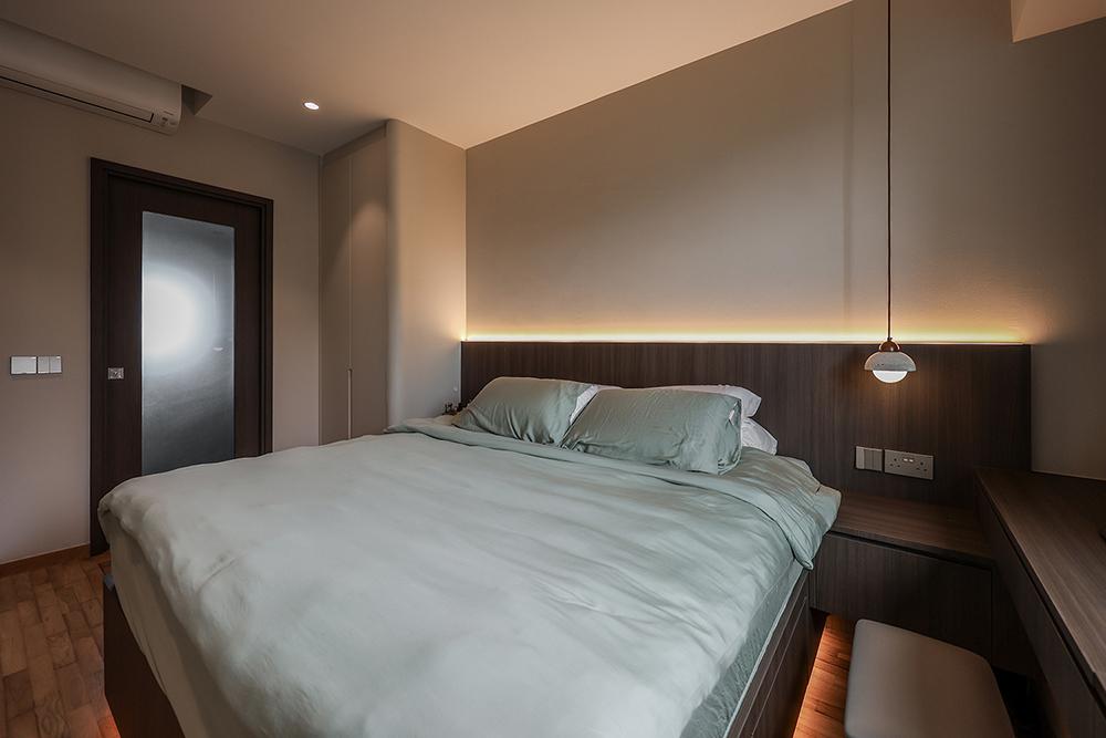 Minimalist Bedroom with Glass Door and Wardrobe