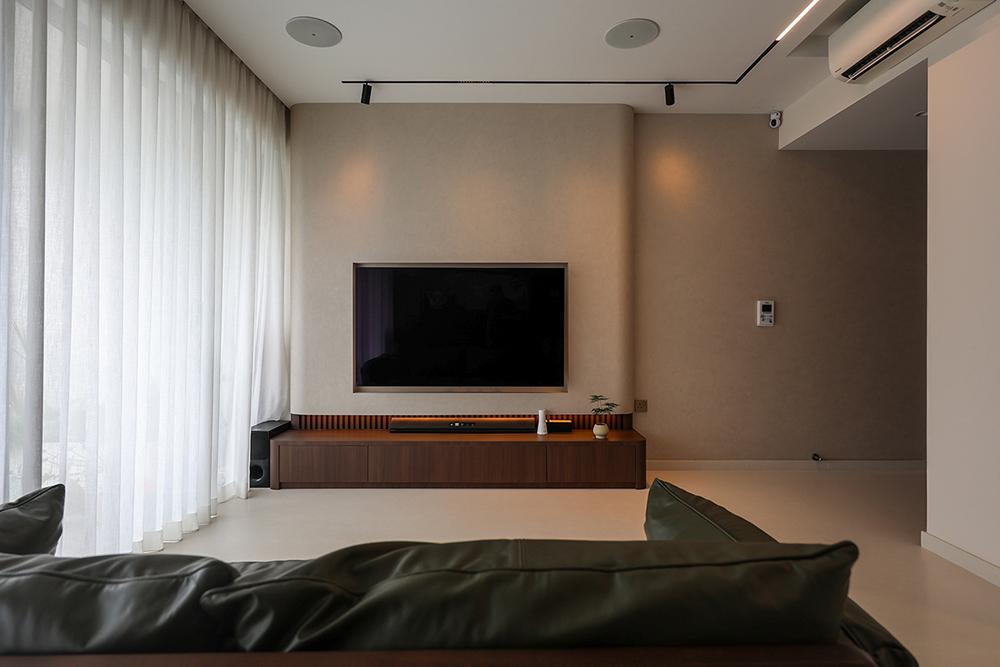Minimalist Living Room with TV Console and Feature Wall