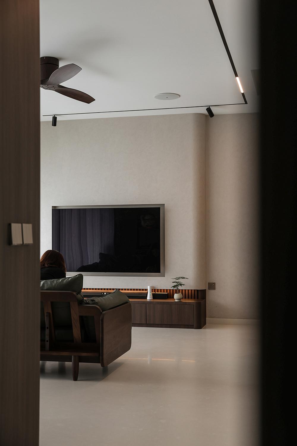 Minimalist Living Room with TV Console and Feature Wall
