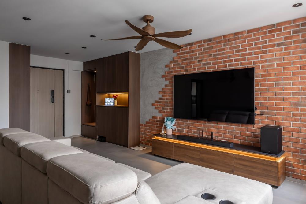 Minimalist Living Room with Settee and Homogeneous Tiles