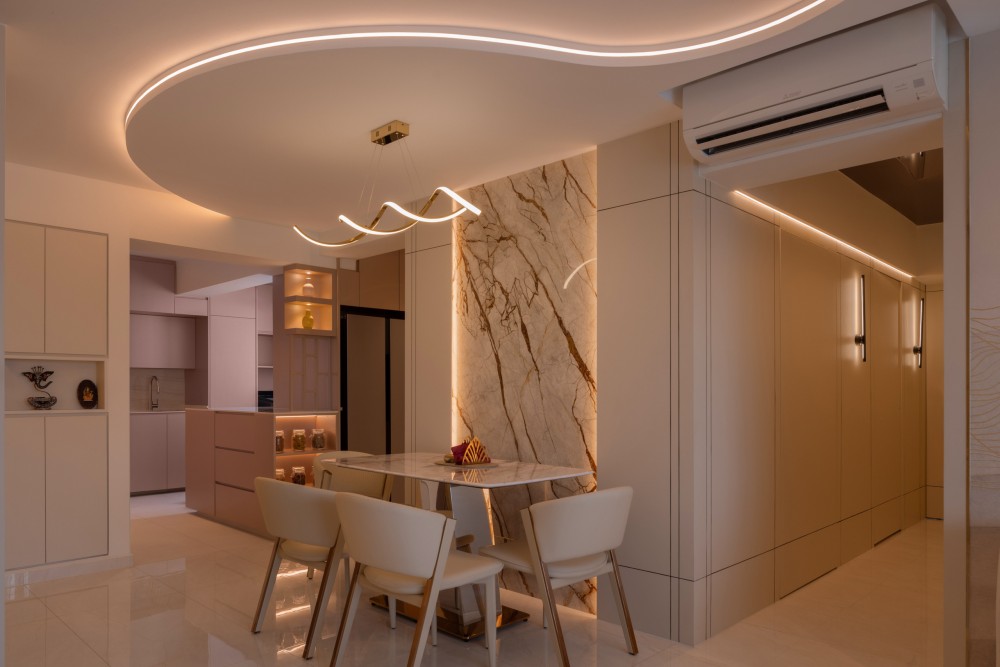 Modern Dining Room with Feature Wall and Cove Lighting