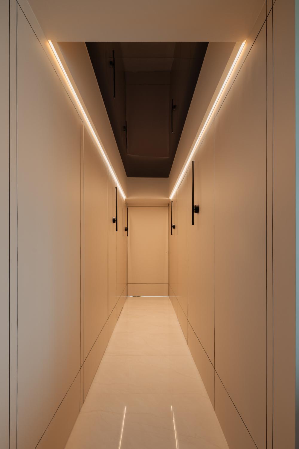 Modern Hallway with Lighting and Doors
