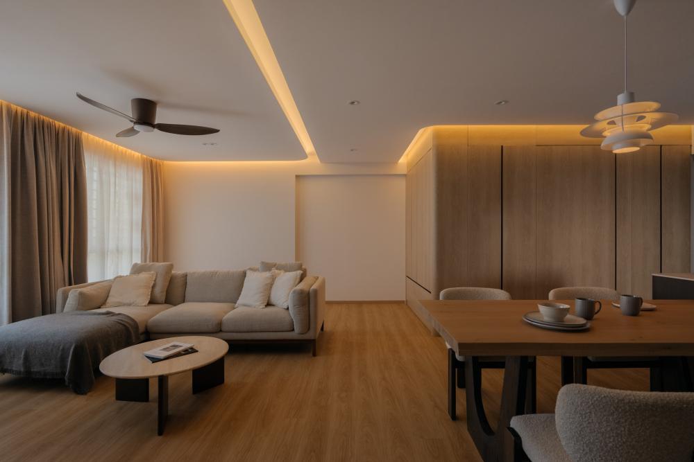 Minimalist Living Room with Vinyl Flooring and Wood Flooring