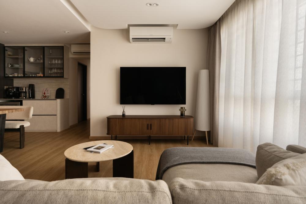 Minimalist Living Room with Vinyl Flooring and Wood Flooring