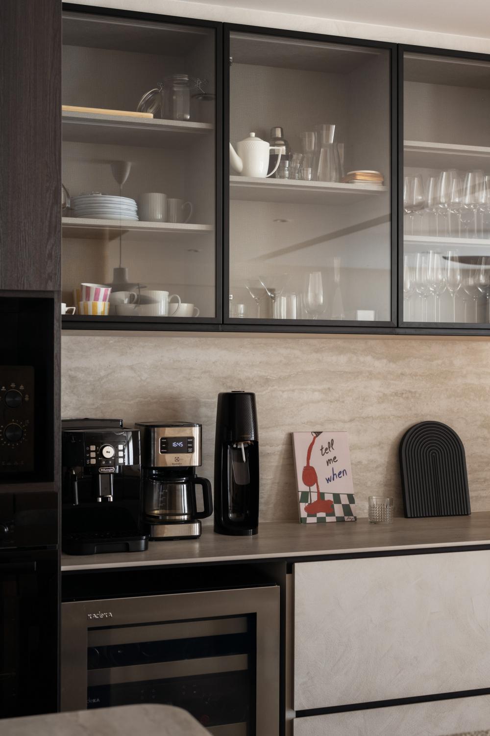 Minimalist Dining Room with Countertop and Glass Door