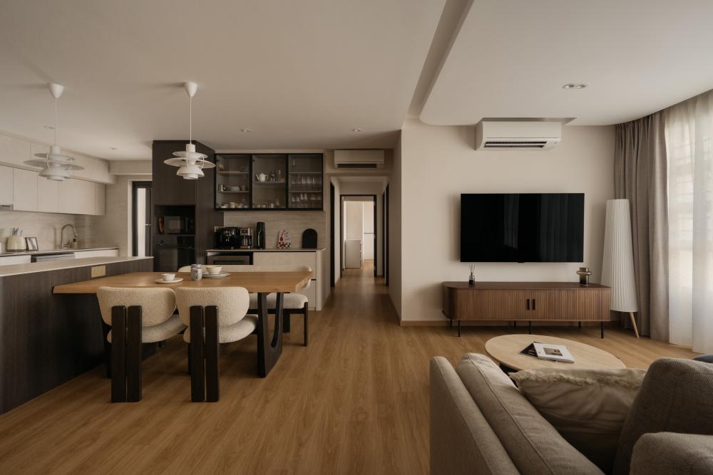 Minimalist Living Room with Vinyl Flooring and Wood Flooring
