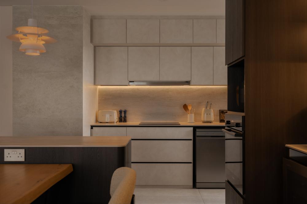 Minimalist Kitchen with Kitchen Island and Cupboard