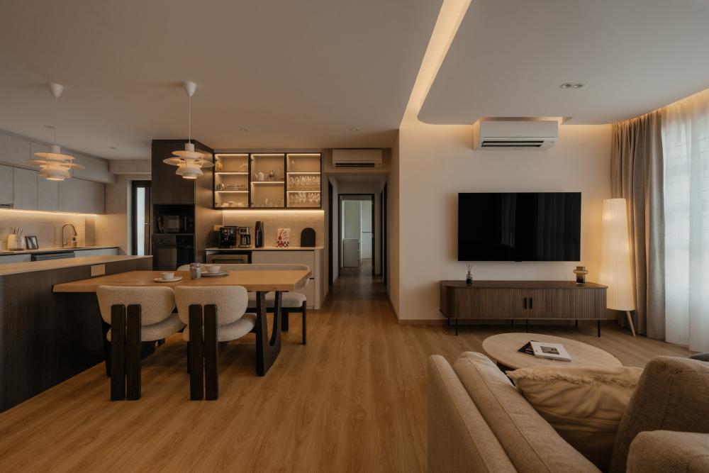 Minimalist Living Room with Vinyl Flooring and Wood Flooring