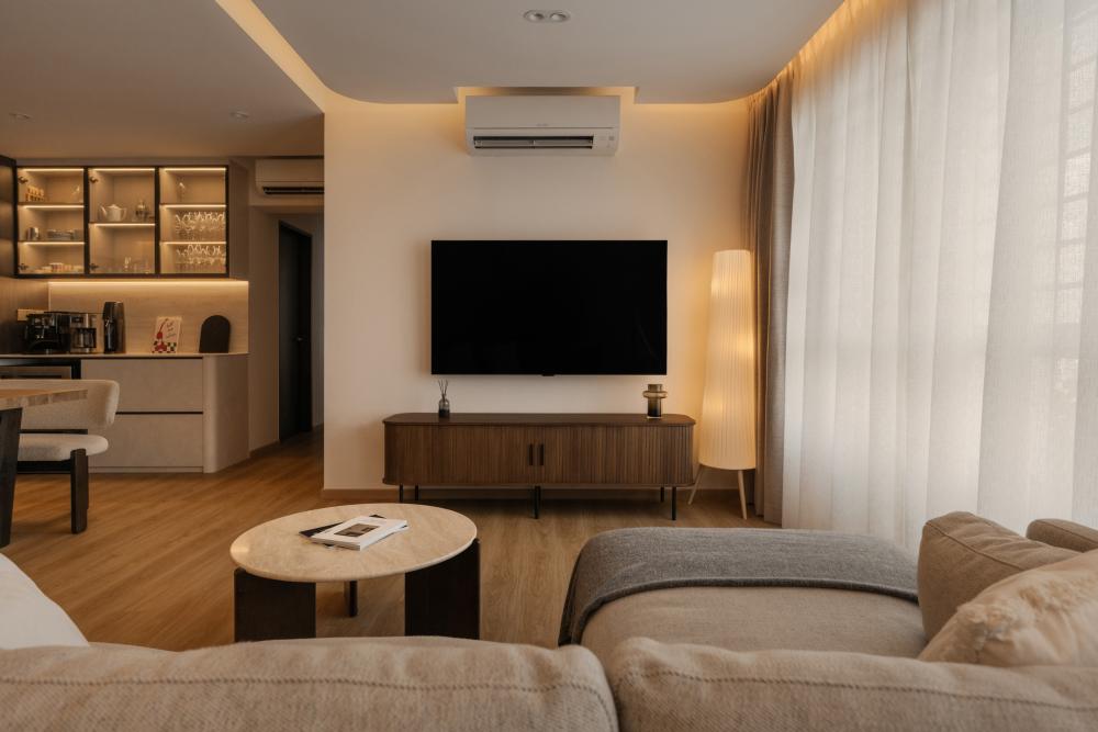 Minimalist Living Room with Vinyl Flooring and Wood Flooring