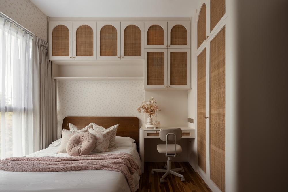 Asian Bedroom with Wood Flooring and Wardrobe