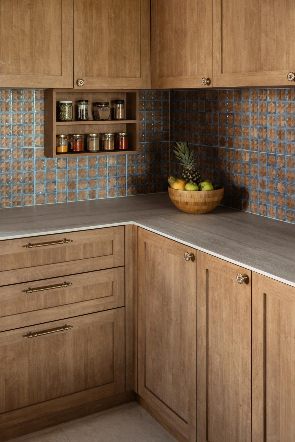 Asian Kitchen with Countertop and Homogeneous Tiles