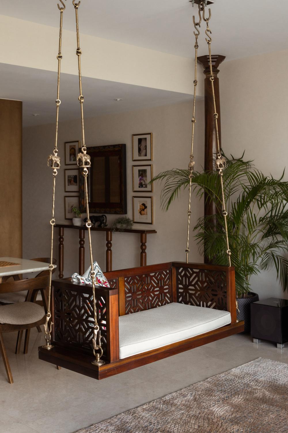 Asian Living Room with Marble Floor and Rugs