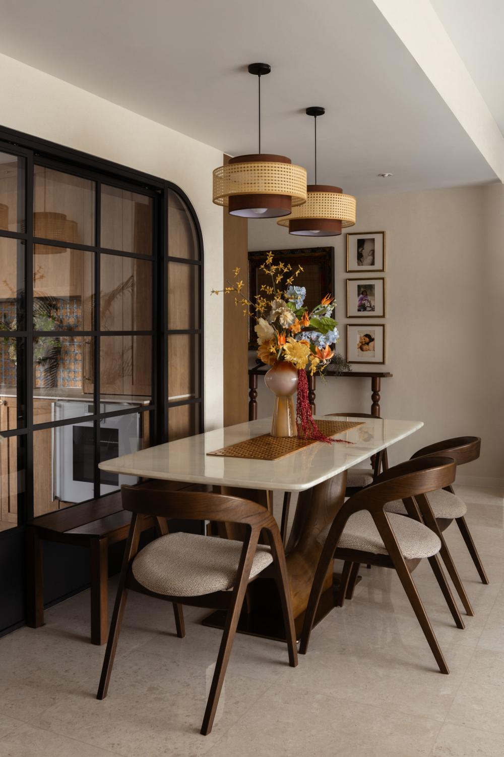 Asian Dining Room with Dining Table and Lighting