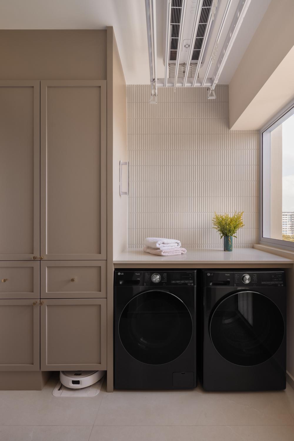 Modern Service Yard with Washing Machine and Laundry Area