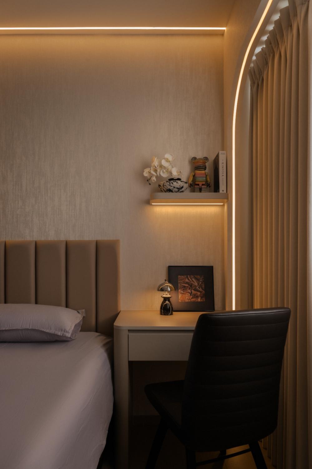Modern Bedroom with Drop Ceiling and Lighting