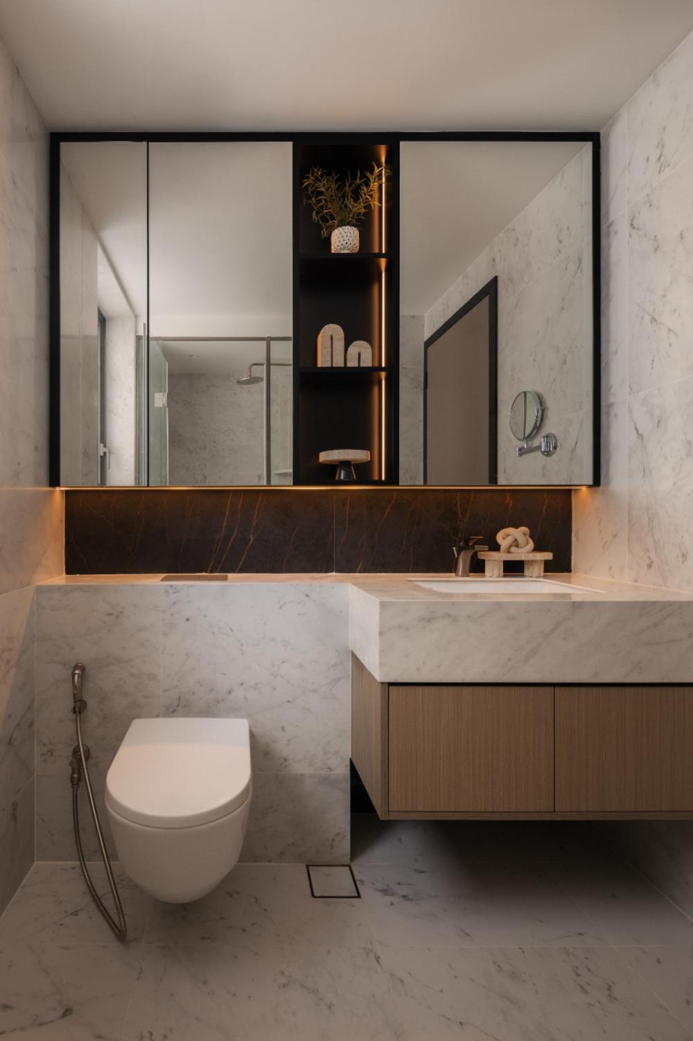 Modern Bathroom with Cement Floor and Granite Floor