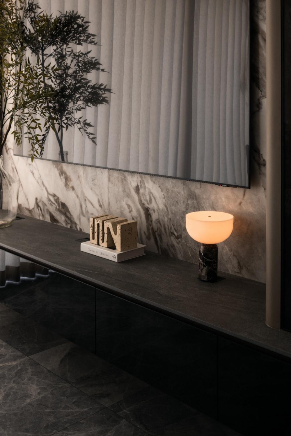 Modern Living Room with Marble Floor and Feature Wall