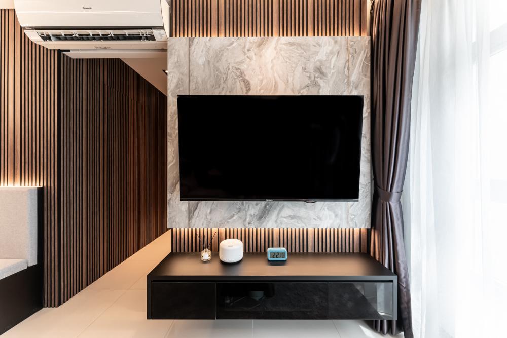 Modern Home Theatre with TV Console and Sofa