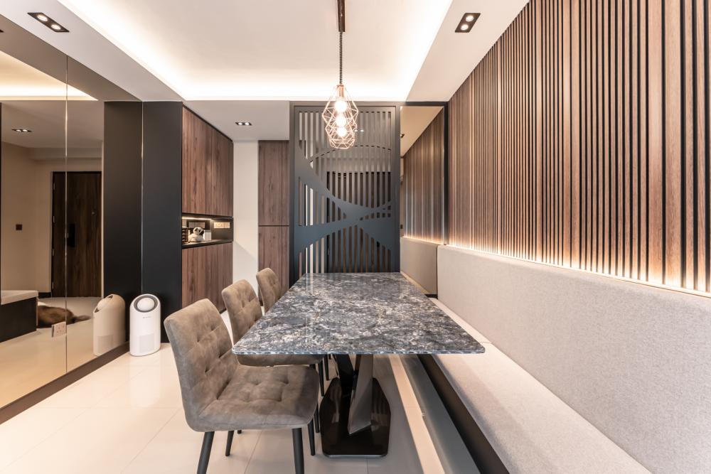 Modern Dining Room with Cove Lighting and Ceiling Light