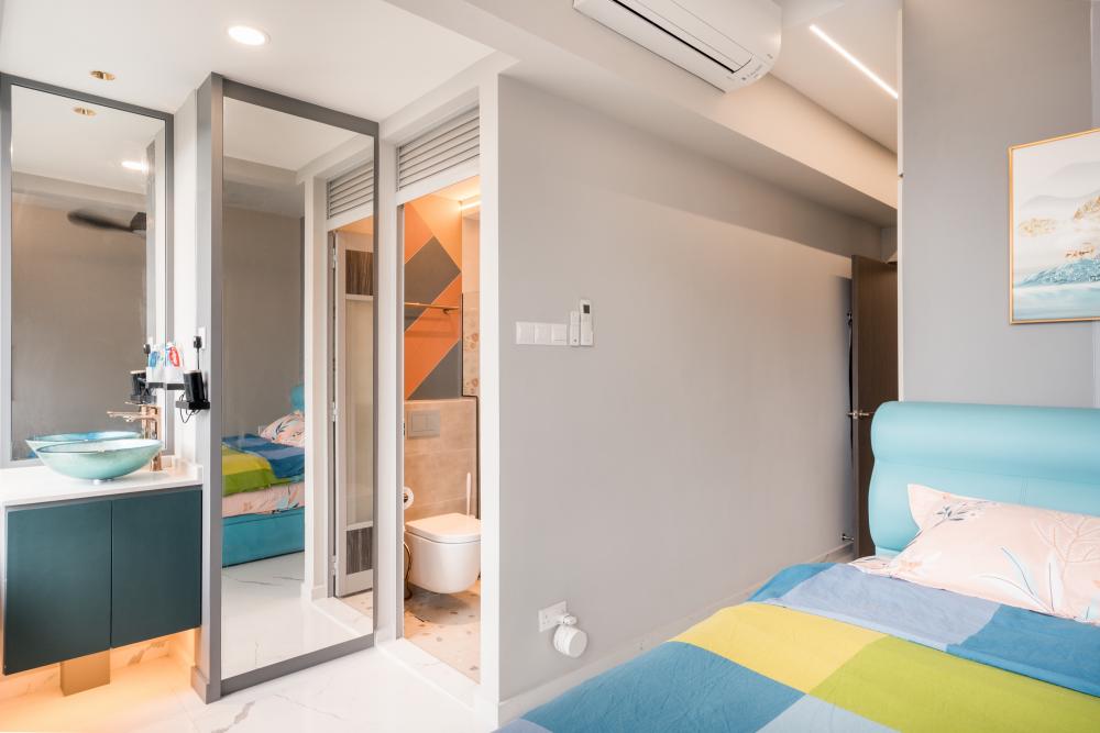 Modern Bedroom with Drop Ceiling and Downlights