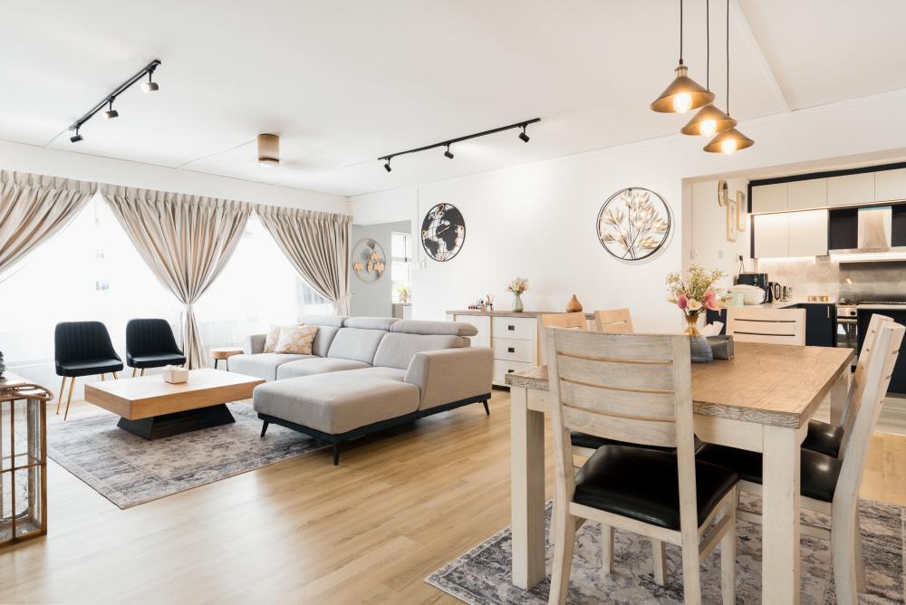 Industrial Living Room with Feature Wall and Sofa