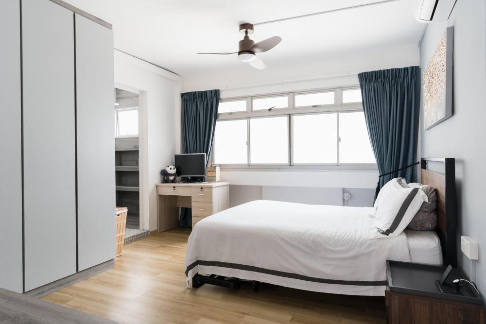 Industrial Bedroom with Bookshelf and Wardrobe