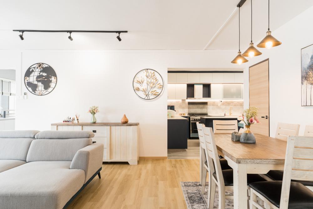Industrial Dining Room with Dining Table and Lighting