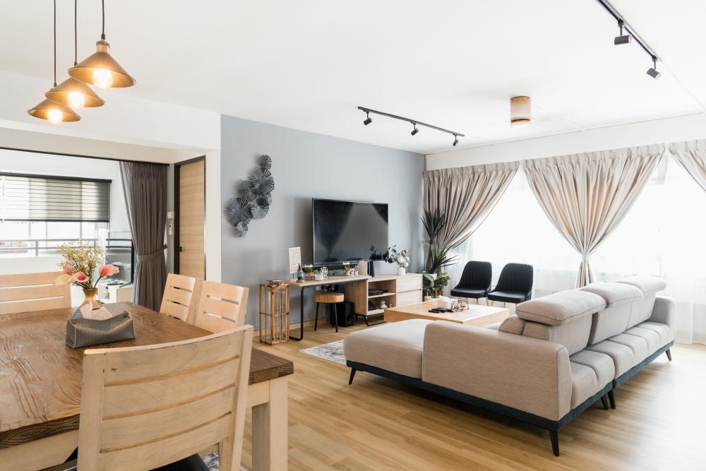 Industrial Living Room with TV Console and Carpet