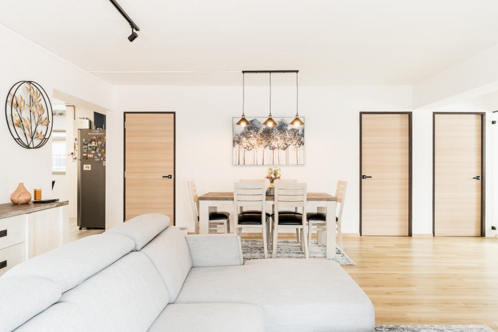 Industrial Living Room with Wood Flooring and Sofa
